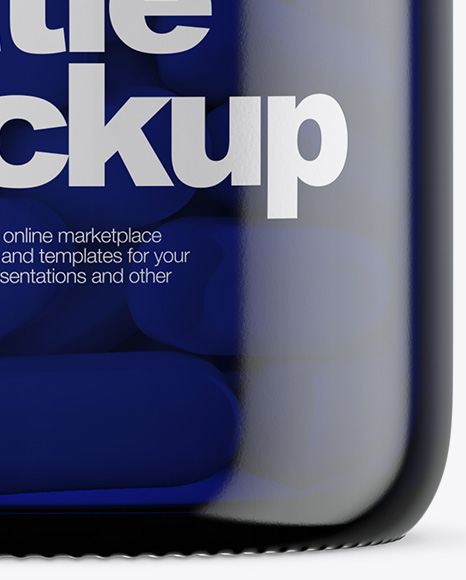 Dark Blue Glass Bottle With Pills Mockup PSD #1