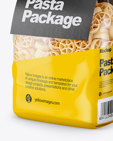 Ruote Pasta with Paper Label Mockup - Half Side View