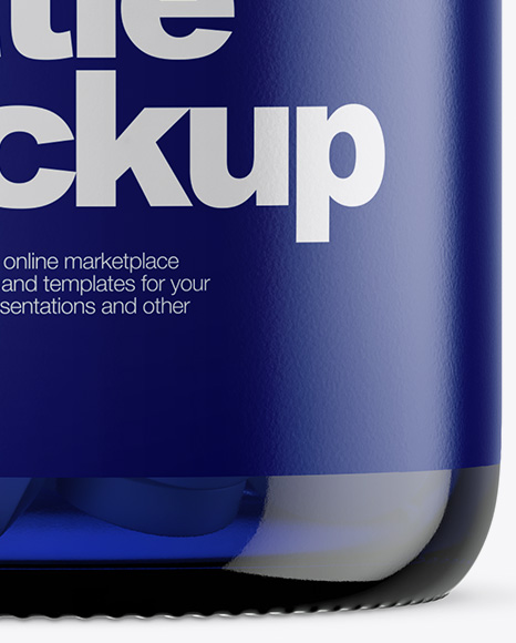 Blue Glass Bottle With Pills Mockup PSD #1