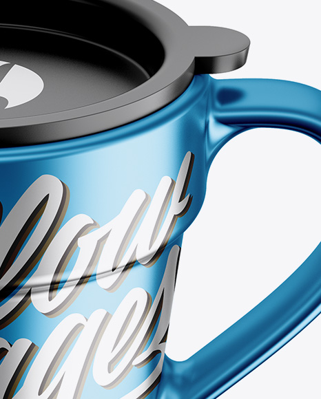Matte Metallic Mug w Cap Mockup Front View (High Angle Shot) PSD #2