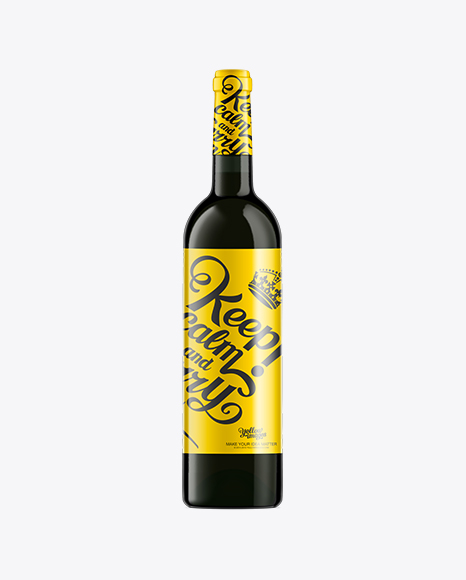 750ml Dark Green Glass Bottle with Red Wine Mockup