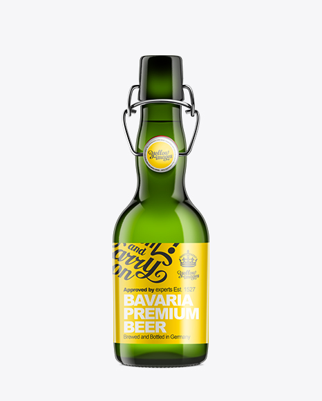 Download Emerald Green Bottle with Swing Top Closure 330ml in Bottle Mockups on Yellow Images Object Mockups