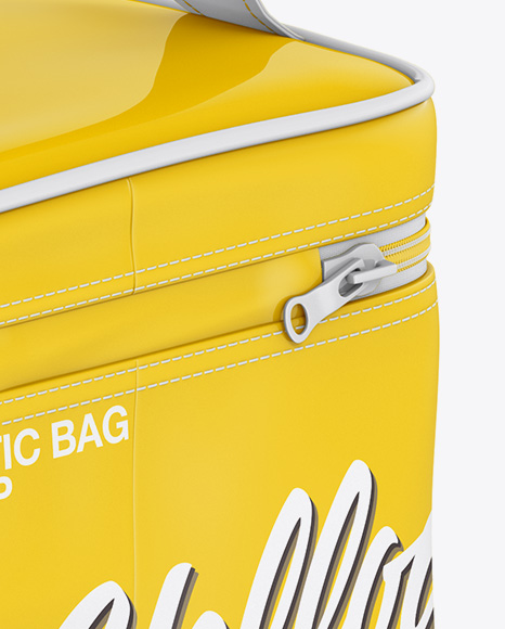 Glossy Cosmetic Bag Mockup Back Half Side View In Object Mockups On Yellow Images Object Mockups