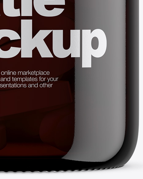 Dark Amber Glass Bottle With Pills Mockup PSD #1