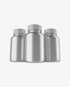 Three Metallic Pills Bottles Mockup - Front View (Hero Shot)