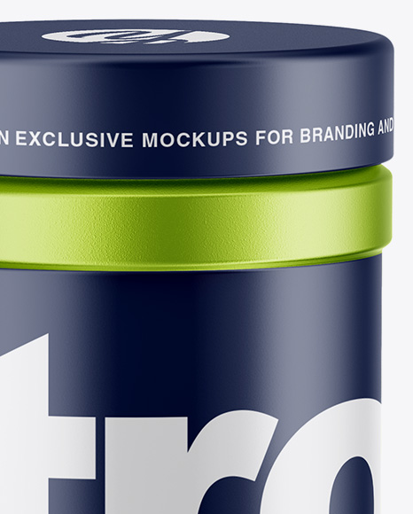 Matte Metallic Protein Jar Mockup High Angle Shot In Jar Mockups On Yellow Images Object Mockups