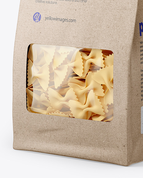 Download Kraft Bag With Farfalle Pasta Mockup Half Side View In Bag Sack Mockups On Yellow Images Object Mockups Yellowimages Mockups