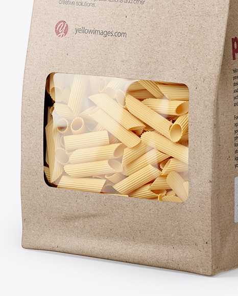 Download Kraft Bag With Pennette Rigate Pasta Mockup Half Side View In Bag Sack Mockups On Yellow Images Object Mockups PSD Mockup Templates