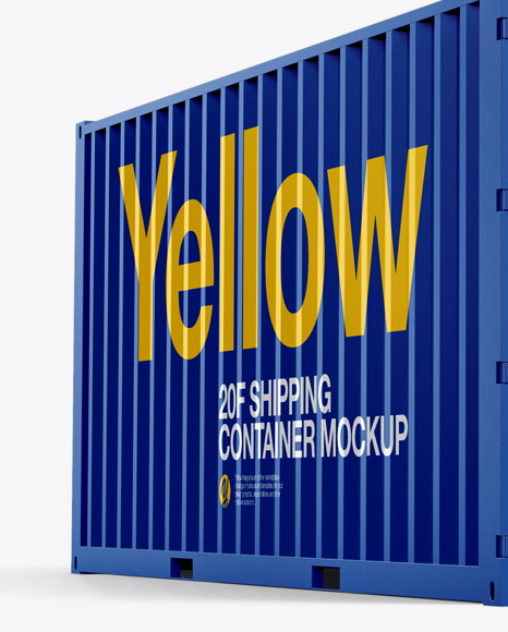 20F Shipping Container Mockup - Half Side View on Yellow Images Object