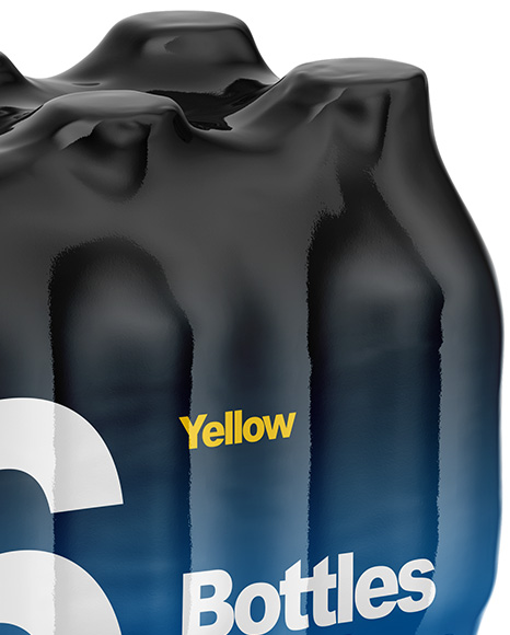 Transparent Shrink Pack With 6 Plastic Bottles Mockup Half Side View In Bottle Mockups On Yellow Images Object Mockups