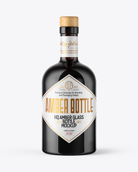 Download Dark Amber Glass Bottle With Wooden Cap Wax Mockup In Bottle Mockups On Yellow Images Object Mockups