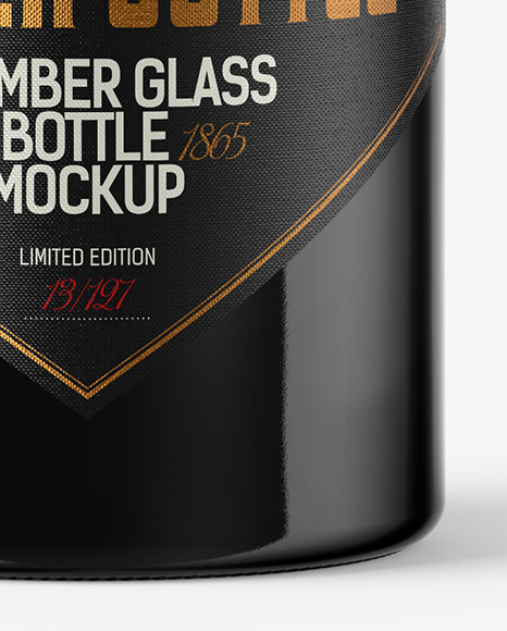 Dark Amber Glass Bottle with Wooden Cap & Wax Mockup