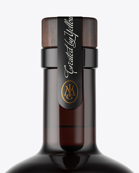 Dark Amber Glass Bottle with Wooden Cap & Wax Mockup