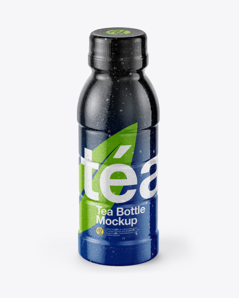 10oz Tea Bottle in Shrink Sleeve with Condensation Mockup   Front View (High Angle Shot) PSD #2