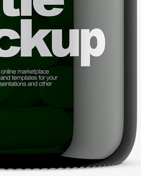 Dark Green Glass Bottle With Pills Mockup PSD #1