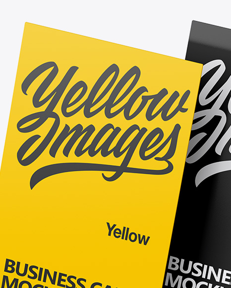 Download Three Business Cards Mockup Half Side View In Stationery Mockups On Yellow Images Object Mockups