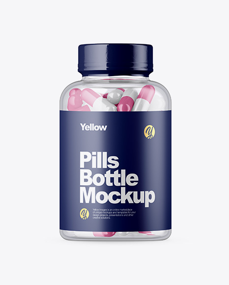 Clear Glass Pills Bottle Mockup PSD #2