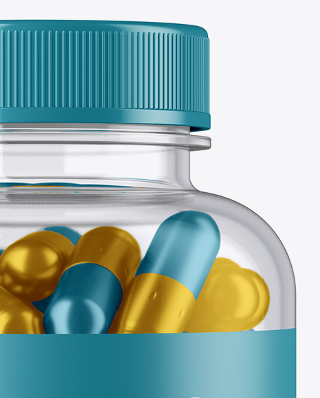 Clear Glass Bottle w  Metallic Pills Mockup PSD #1