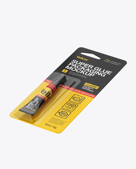 Download Super Glue Package Mockup - Halfside View in Tube Mockups on Yellow Images Object Mockups