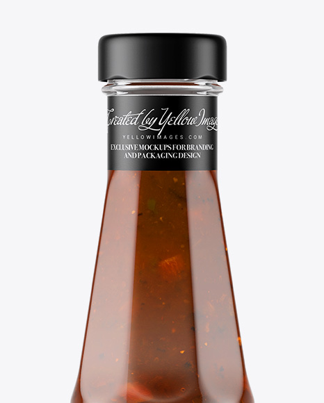 Clear Glass Bottle with BBQ Sauce Mockup