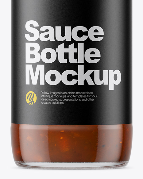 Clear Glass Bottle with BBQ Sauce Mockup