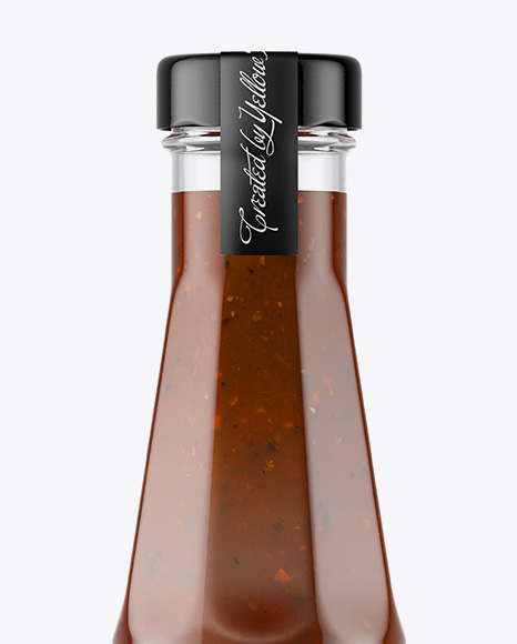 Clear Glass Bottle with BBQ Sauce Mockup PSD #1