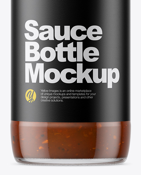 Clear Glass Bottle with BBQ Sauce Mockup PSD #7