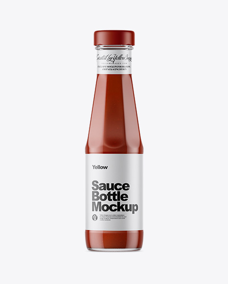 Clear Glass Bottle with Ketchup Sauce Mockup