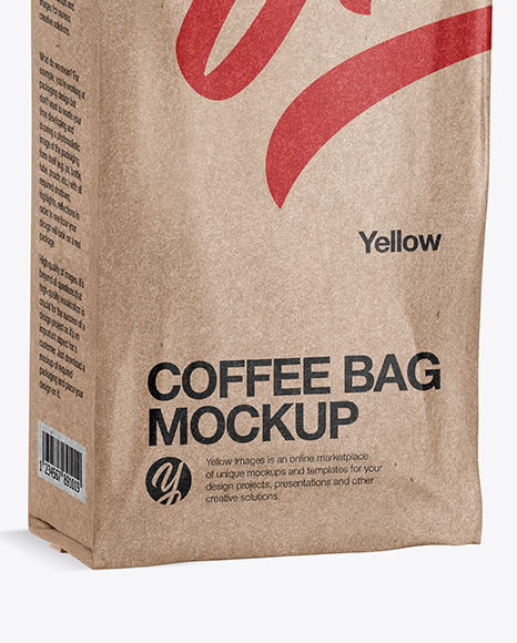 Download 500g Kraft Coffee Bag Mockup Half Side View In Pouch Mockups On Yellow Images Object Mockups