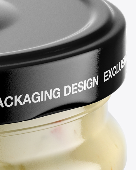 Clear Glass Garlic Sauce Jar Mockup on Yellow Images Object Mockups