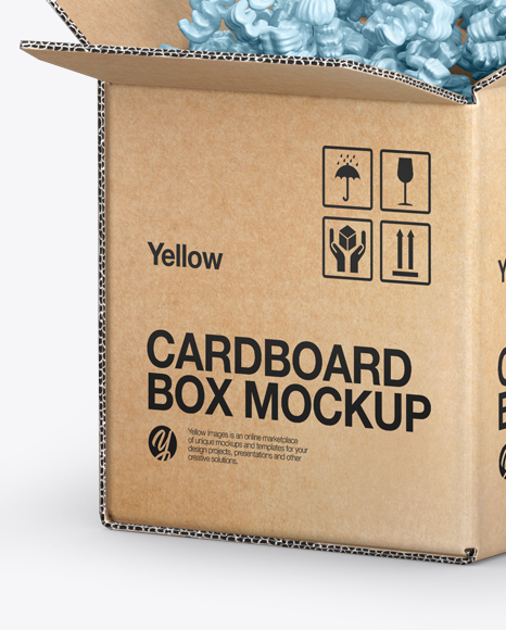 Download Cardboard Box With Styrofoam Filling Mockup In Box Mockups On Yellow Images Object Mockups Yellowimages Mockups