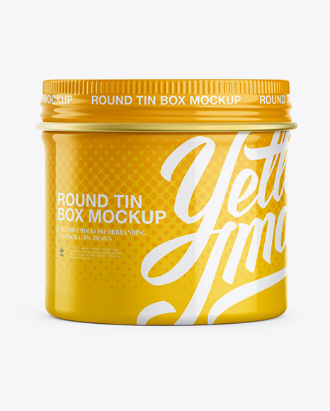 Download Glossy Round Tin Box Mockup Front View In Can Mockups On Yellow Images Object Mockups