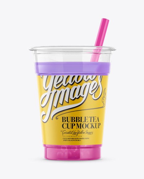 Download Cup w/ Taro Bubble Tea Mockup in Cup & Bowl Mockups on Yellow Images Object Mockups