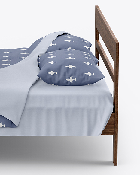 Double Bed with Cotton Linens Mockup PSD #6