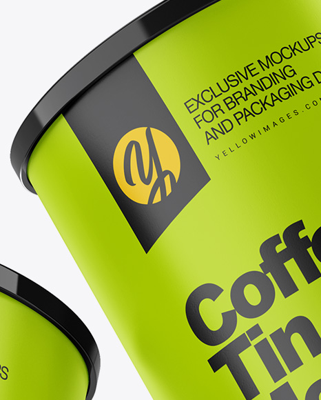 Two Matte Coffee Tin Cans Mockup PSD #3