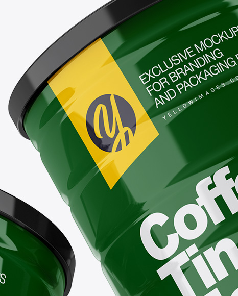 Two Glossy Coffee Tin Cans Mockup In Can Mockups On Yellow Images Object Mockups