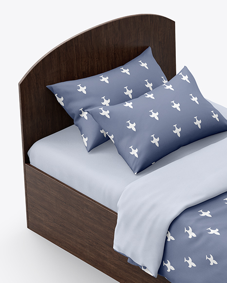 Bed with Cotton Linens Mockup PSD #7