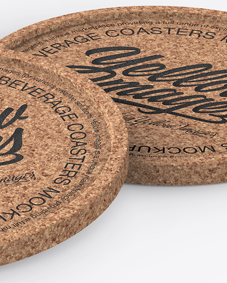 Two Cork Beverage Coasters Mockup PSD #4