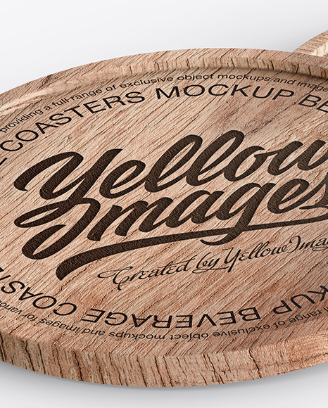 Download Two Wooden Beverage Coasters Mockup In Indoor Advertising Mockups On Yellow Images Object Mockups PSD Mockup Templates