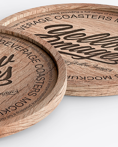 Two Wooden Beverage Coasters Mockup Free Download Images High