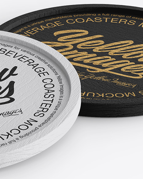 Download Two Wooden Beverage Coasters Mockup In Indoor Advertising Mockups On Yellow Images Object Mockups