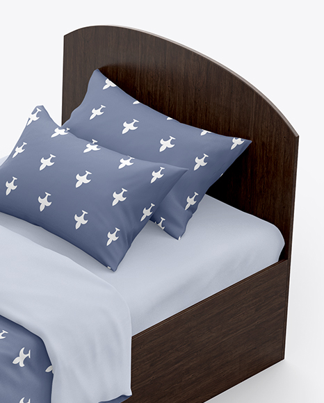 Bed with Cotton Linens Mockup PSD #7