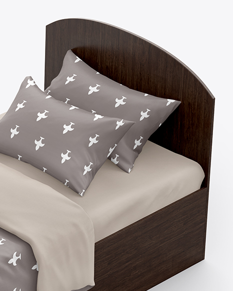 Bed with Silk Linens Mockup PSD #7