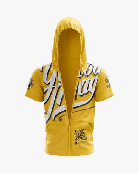 Download Short Sleeve Zip Hoodie Mockup Front View In Apparel Mockups On Yellow Images Object Mockups