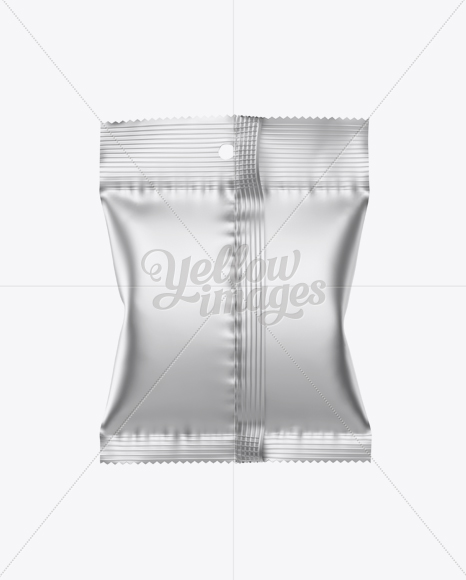 Matte Metallic Snack Package Mockup Back View In Flow Pack Mockups On Yellow Images Object Mockups