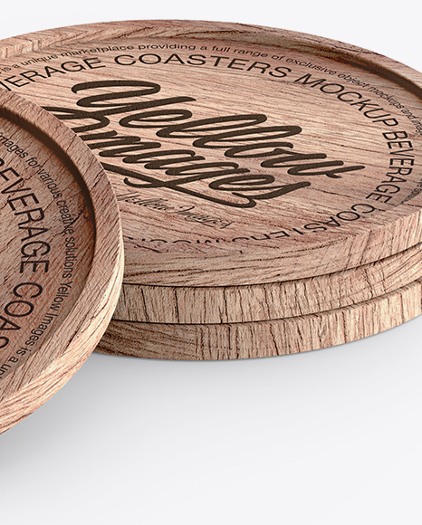 Four Wooden Beverage Coasters Mockup - Free Download Images High