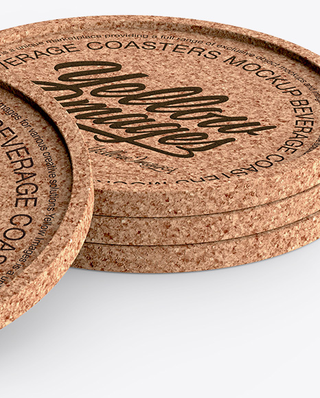 Four Cork Beverage Coasters Mockup