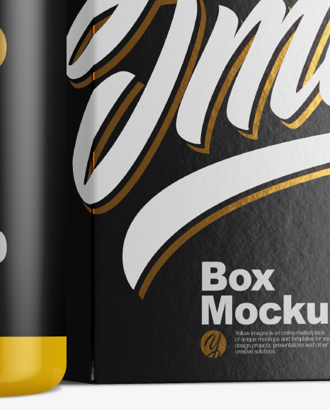 Glossy Bottle w/ Paper Box Mockup