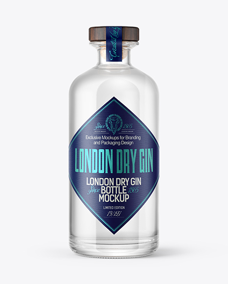 Dry Gin Bottle with Wooden Cap Mockup