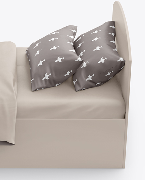 Bed with Silk Linens Mockup PSD #1